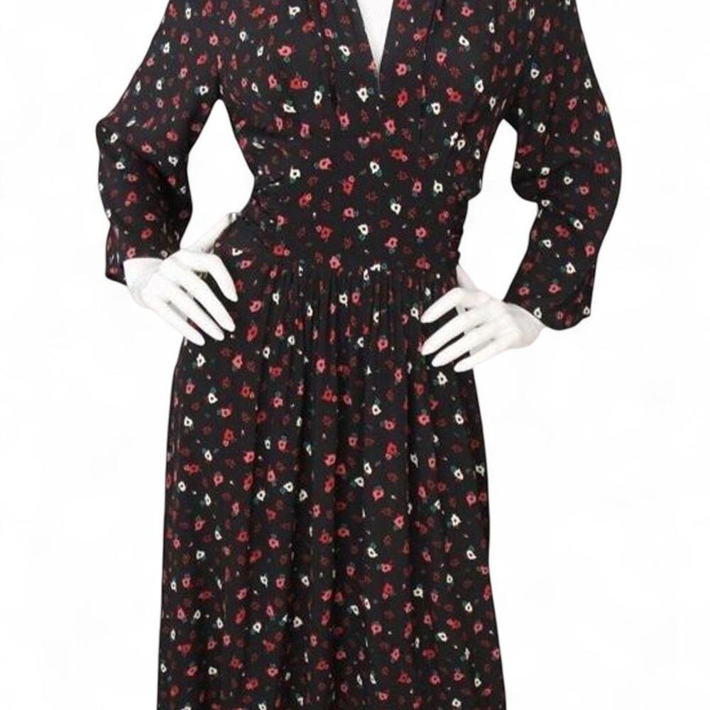Ba&sh Black Floral Midi Dress Asymmetrical Hem Size 10 US
